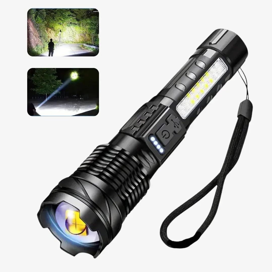 Tactical Flashlight 5000 Lumen | USB Rechargeable, 2600 mAh, 1000 m Range | Waterproof IP64, Shockproof Aluminium Body 1