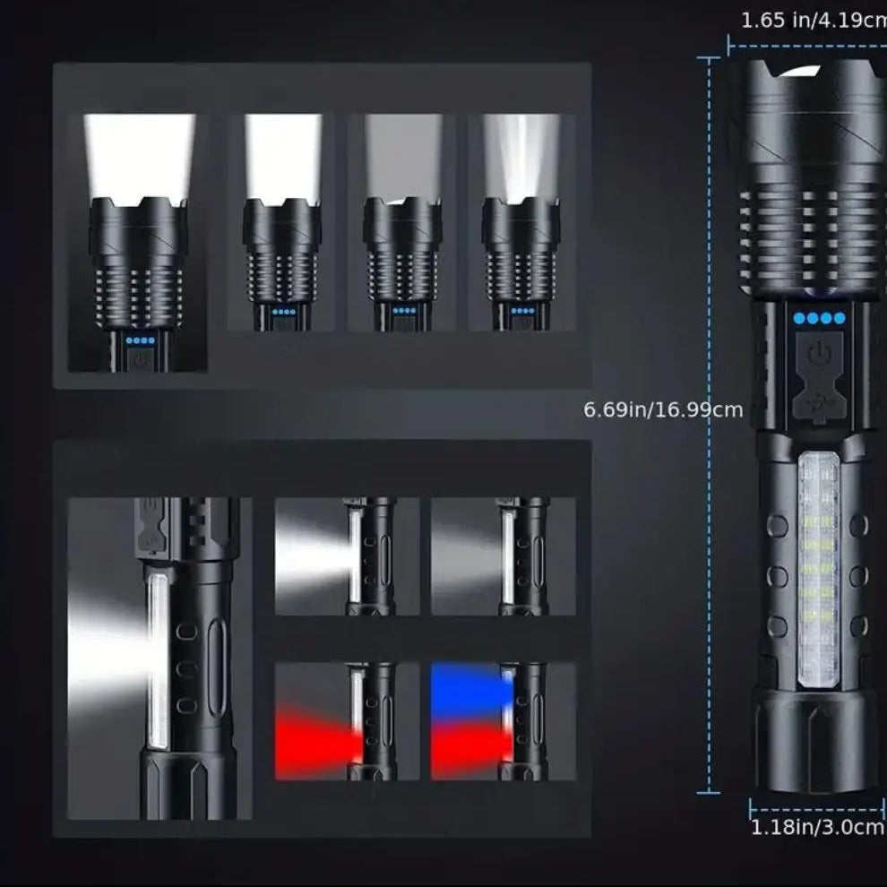 Tactical Flashlight 5000 Lumen | USB Rechargeable, 2600 mAh, 1000 m Range | Waterproof IP64, Shockproof Aluminium Body 2