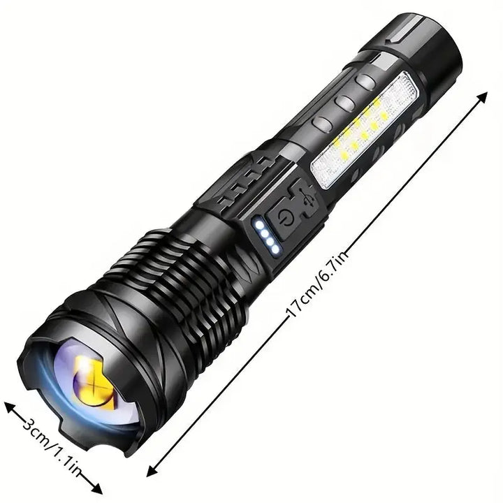 Tactical Flashlight 5000 Lumen | USB Rechargeable, 2600 mAh, 1000 m Range | Waterproof IP64, Shockproof Aluminium Body 5