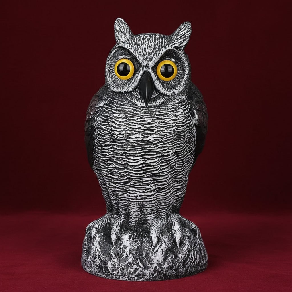 Owl Decoy Statue Halloween Garden Decor | Realistic Bird Deterrent Scarecrow | Weatherproof Molded Plastic Design