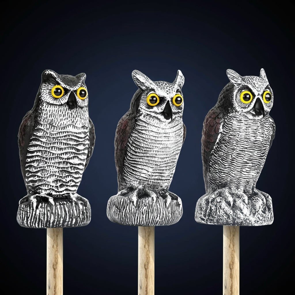 Owl Decoy Statue Halloween Garden Decor | Realistic Bird Deterrent Scarecrow | Weatherproof Molded Plastic Design