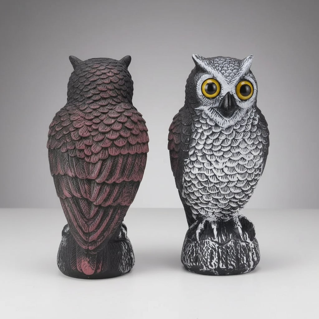 Owl Decoy Statue Halloween Garden Decor | Realistic Bird Deterrent Scarecrow | Weatherproof Molded Plastic Design