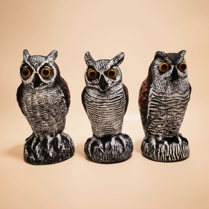 Owl Decoy Statue Halloween Garden Decor | Realistic Bird Deterrent Scarecrow | Weatherproof Molded Plastic Design