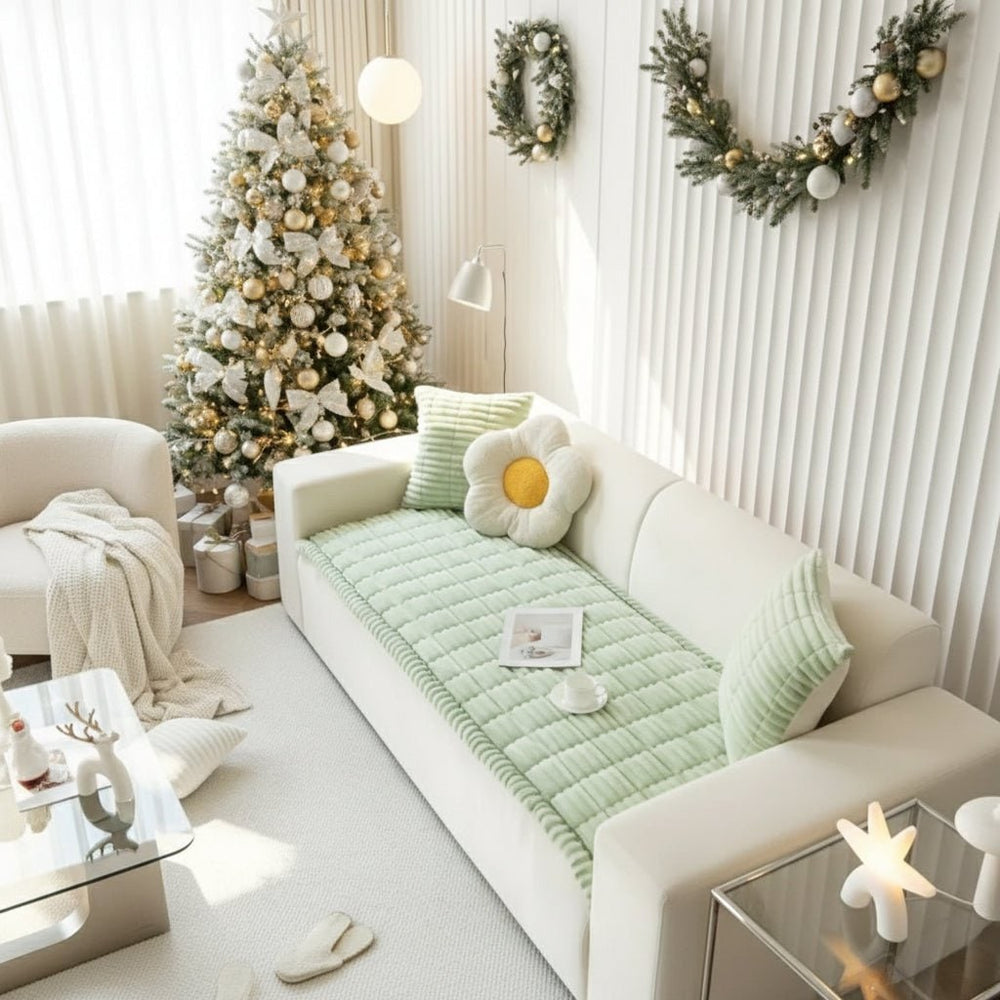 Padded Sofa Seat Cover Microfiber Plush | Non-Slip Ribbed Design, 3 Sizes, 5 Colours | Protects Cushions from Daily Wear