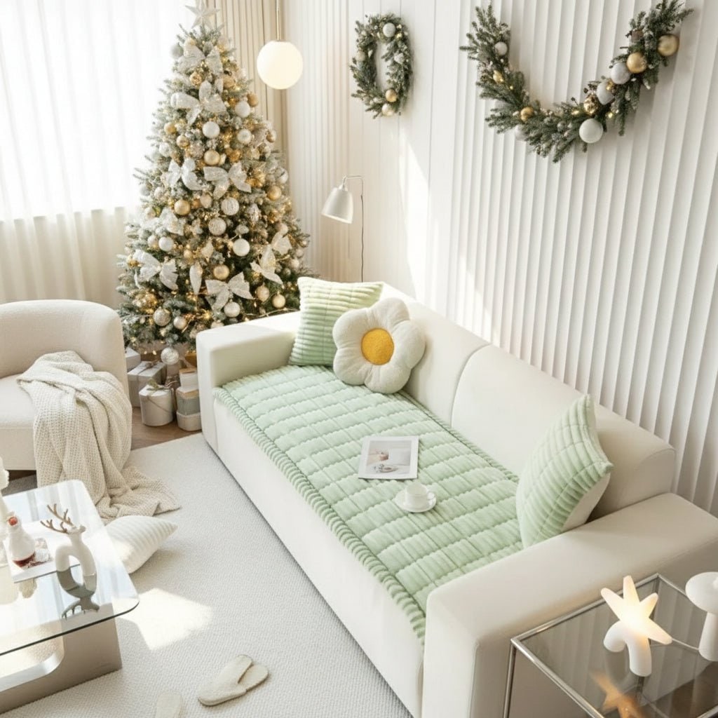 Padded Sofa Seat Cover Microfiber Plush | Non-Slip Ribbed Design, 3 Sizes, 5 Colours | Protects Cushions from Daily Wear