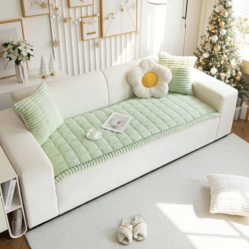 Padded Sofa Seat Cover Microfiber Plush | Non-Slip Ribbed Design, 3 Sizes, 5 Colours | Protects Cushions from Daily Wear