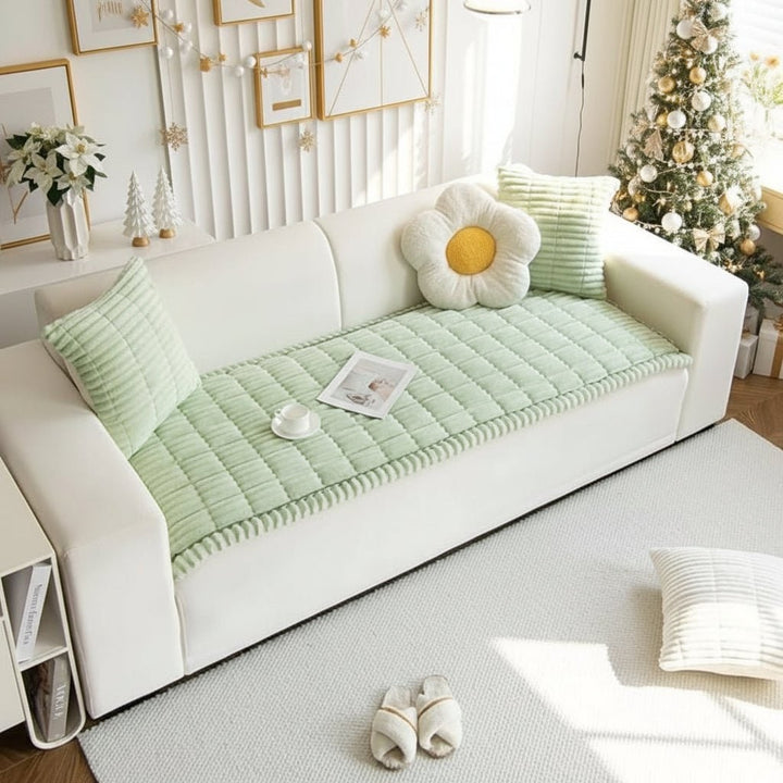 Padded Sofa Seat Cover Microfiber Plush | Non-Slip Ribbed Design, 3 Sizes, 5 Colours | Protects Cushions from Daily Wear