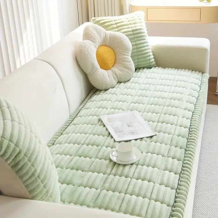 Padded Sofa Seat Cover Microfiber Plush | Non-Slip Ribbed Design, 3 Sizes, 5 Colours | Protects Cushions from Daily Wear