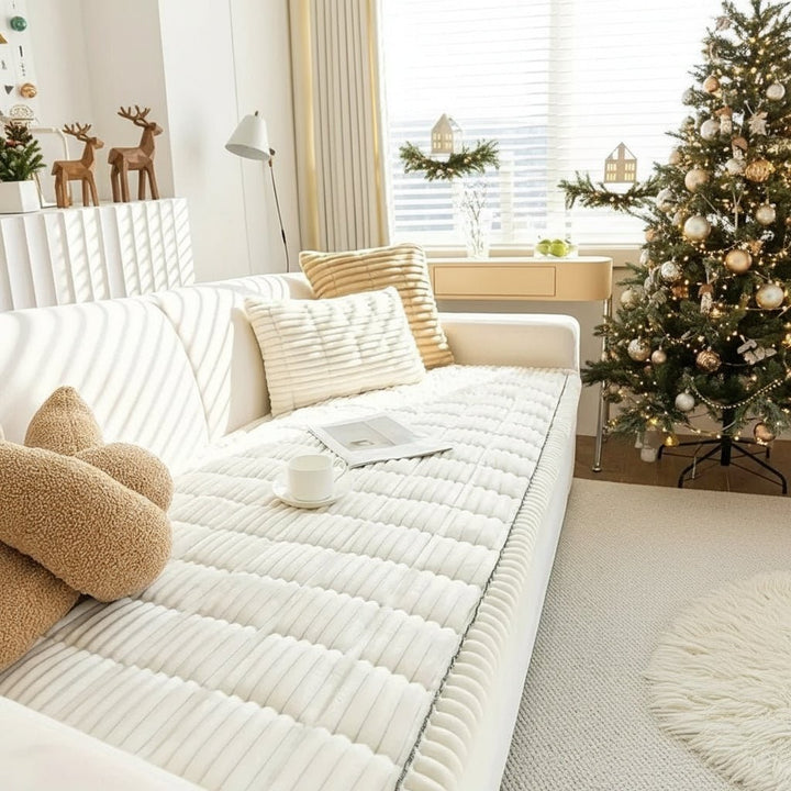 Padded Sofa Seat Cover Microfiber Plush | Non-Slip Ribbed Design, 3 Sizes, 5 Colours | Protects Cushions from Daily Wear