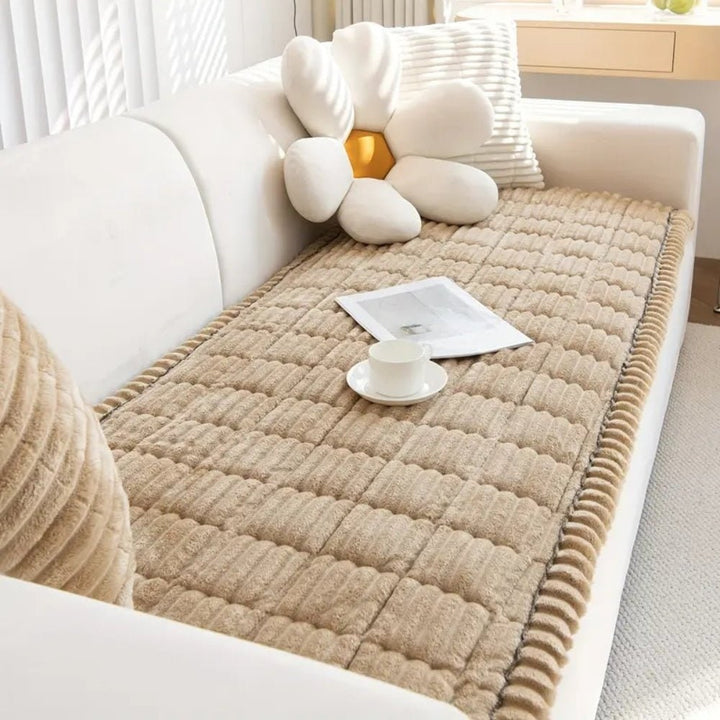 Padded Sofa Seat Cover Microfiber Plush | Non-Slip Ribbed Design, 3 Sizes, 5 Colours | Protects Cushions from Daily Wear