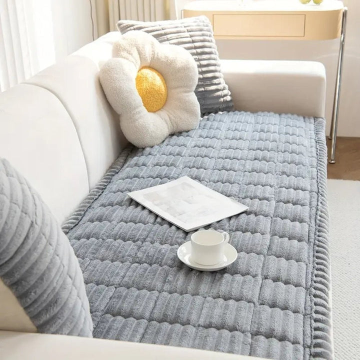 Padded Sofa Seat Cover Microfiber Plush | Non-Slip Ribbed Design, 3 Sizes, 5 Colours | Protects Cushions from Daily Wear