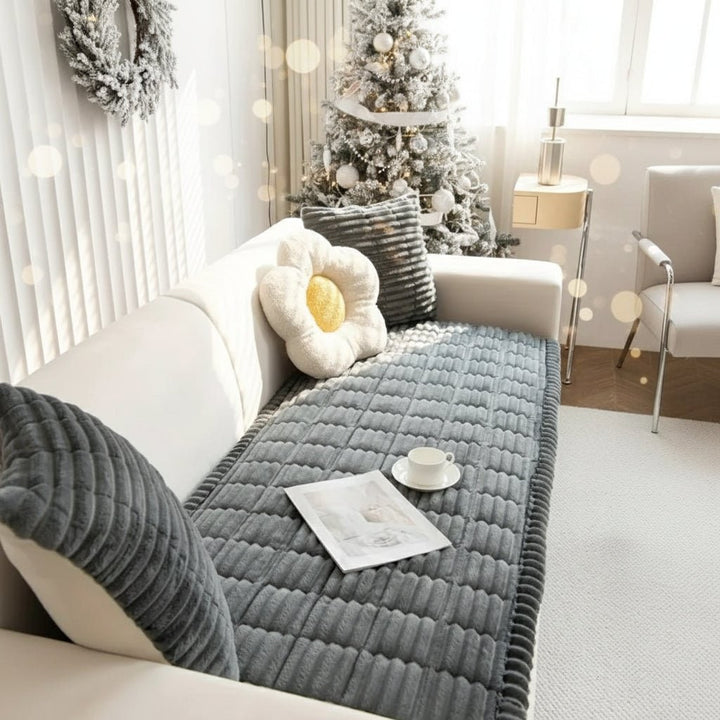 Padded Sofa Seat Cover Microfiber Plush | Non-Slip Ribbed Design, 3 Sizes, 5 Colours | Protects Cushions from Daily Wear