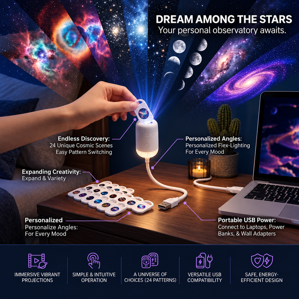 Personal Cosmic Projector | Bendable USB Arm, Twist Lens