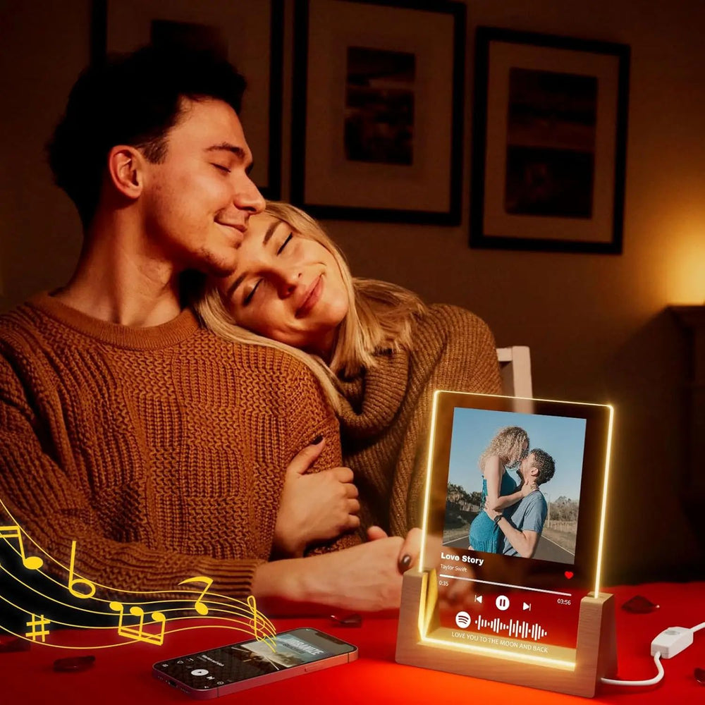 Personalised Music Plaque Lamp Acrylic | Custom Photo, Song & Spotify Code | Soft LED Glow Night Light Keepsake Gift
