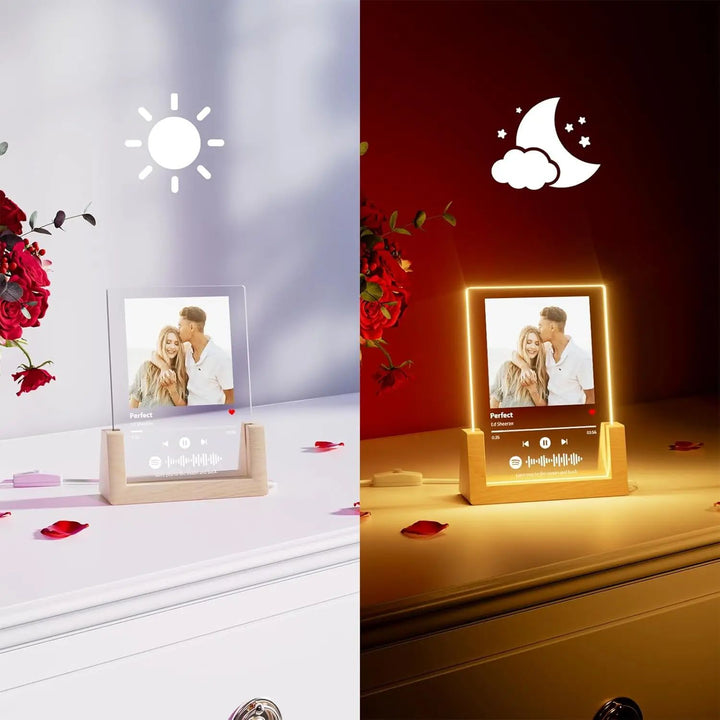 Personalised Music Plaque Lamp Acrylic | Custom Photo, Song &amp; Spotify Code | Soft LED Glow Night Light Keepsake Gift