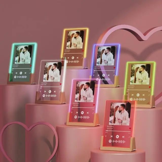 Personalised Music Plaque Lamp Acrylic | Custom Photo, Song &amp; Spotify Code | Soft LED Glow Night Light Keepsake Gift