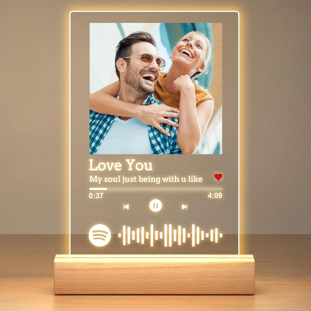 Personalised Music Plaque Lamp Acrylic | Custom Photo, Song &amp; Spotify Code | Soft LED Glow Night Light Keepsake Gift