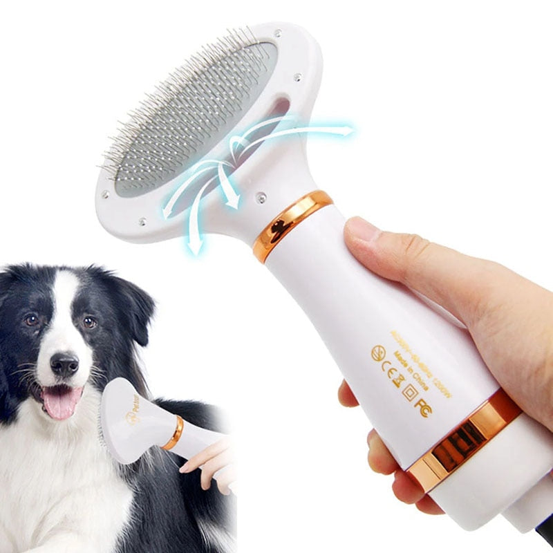 Pet Dryer Brush | Hot &amp; Cold Airflow with Stainless Steel Comb | Gentle 2in1 Grooming Tool for Cats and Small to Medium Dogs