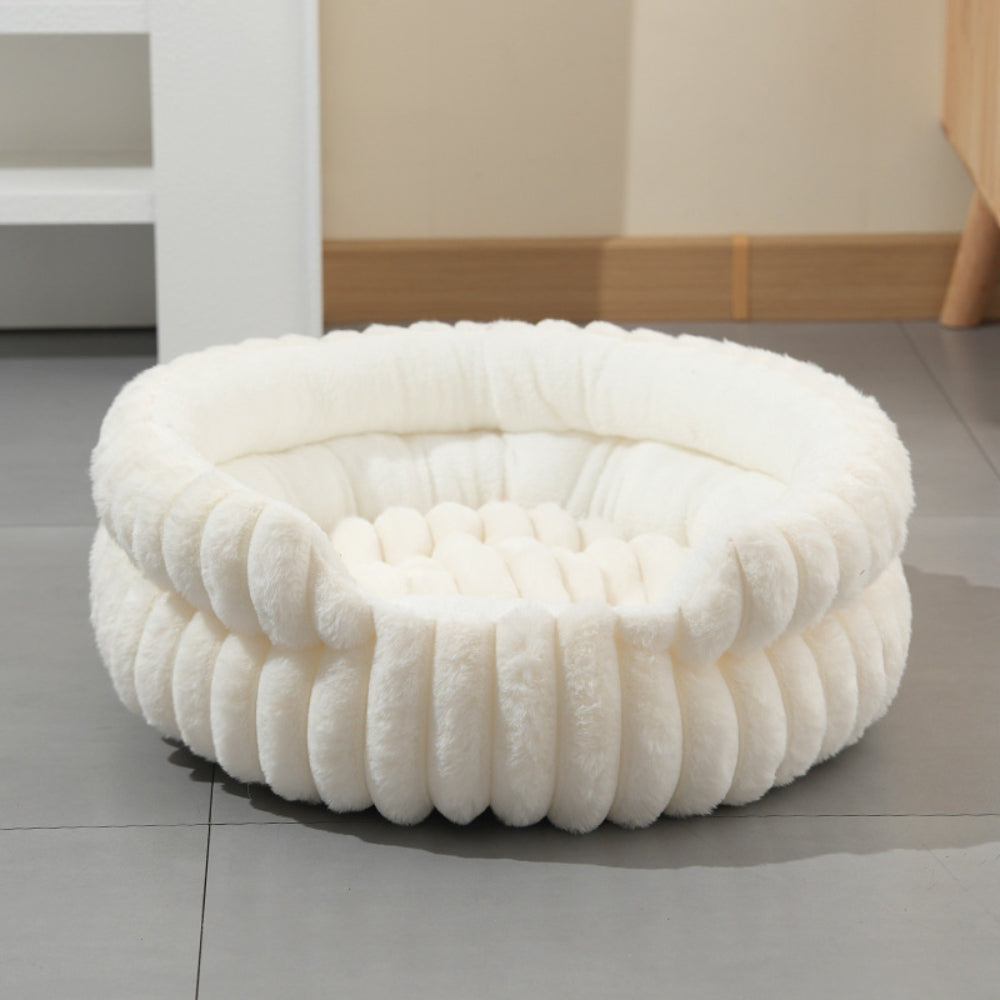 Pet Bed Donut Shape Raised Sides Soft Washable Thick Base with Removable Cushion 2