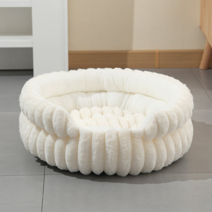 Pet Bed Donut Shape Raised Sides Soft Washable Thick Base with Removable Cushion 2
