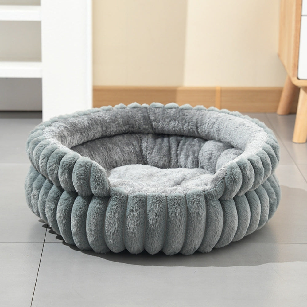 Pet Bed Donut Shape Raised Sides Soft Washable Thick Base with Removable Cushion 5