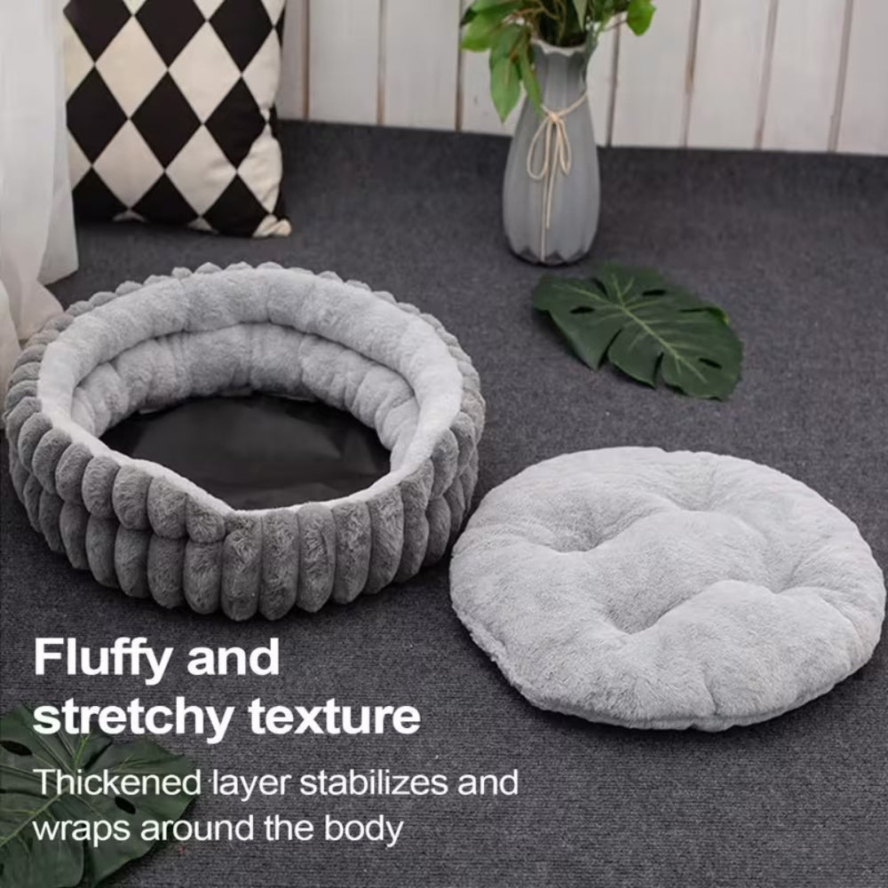 Pet Bed Donut Shape Raised Sides Soft Washable Thick Base with Removable Cushion 8