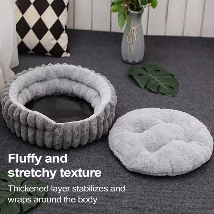 Pet Bed Donut Shape Raised Sides Soft Washable Thick Base with Removable Cushion 8