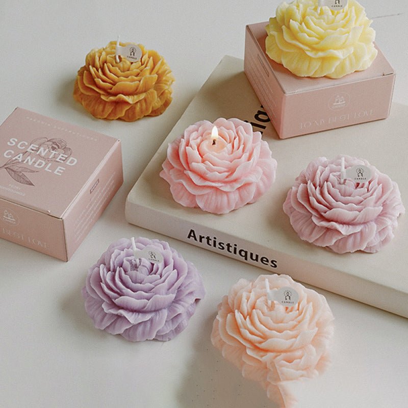 Petal Bloom Floral Wax Candle Set | Peony Shape | Assorted Scents, 4 Pieces 1