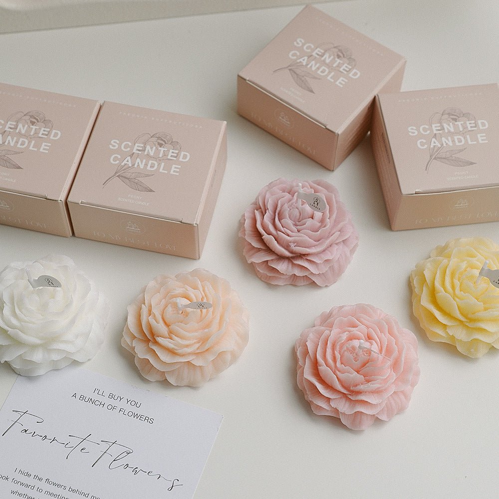 Petal Bloom Floral Wax Candle Set | Peony Shape | Assorted Scents, 4 Pieces 3