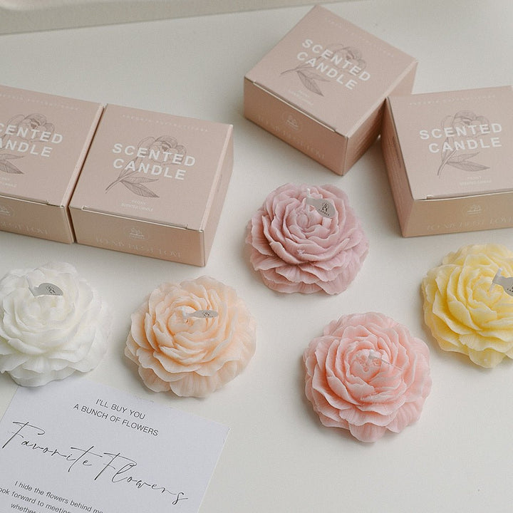 Petal Bloom Floral Wax Candle Set | Peony Shape | Assorted Scents, 4 Pieces 3