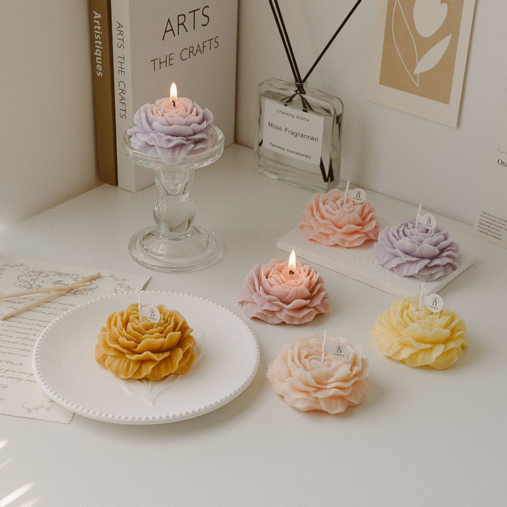 Petal Bloom Floral Wax Candle Set | Peony Shape | Assorted Scents, 4 Pieces 4