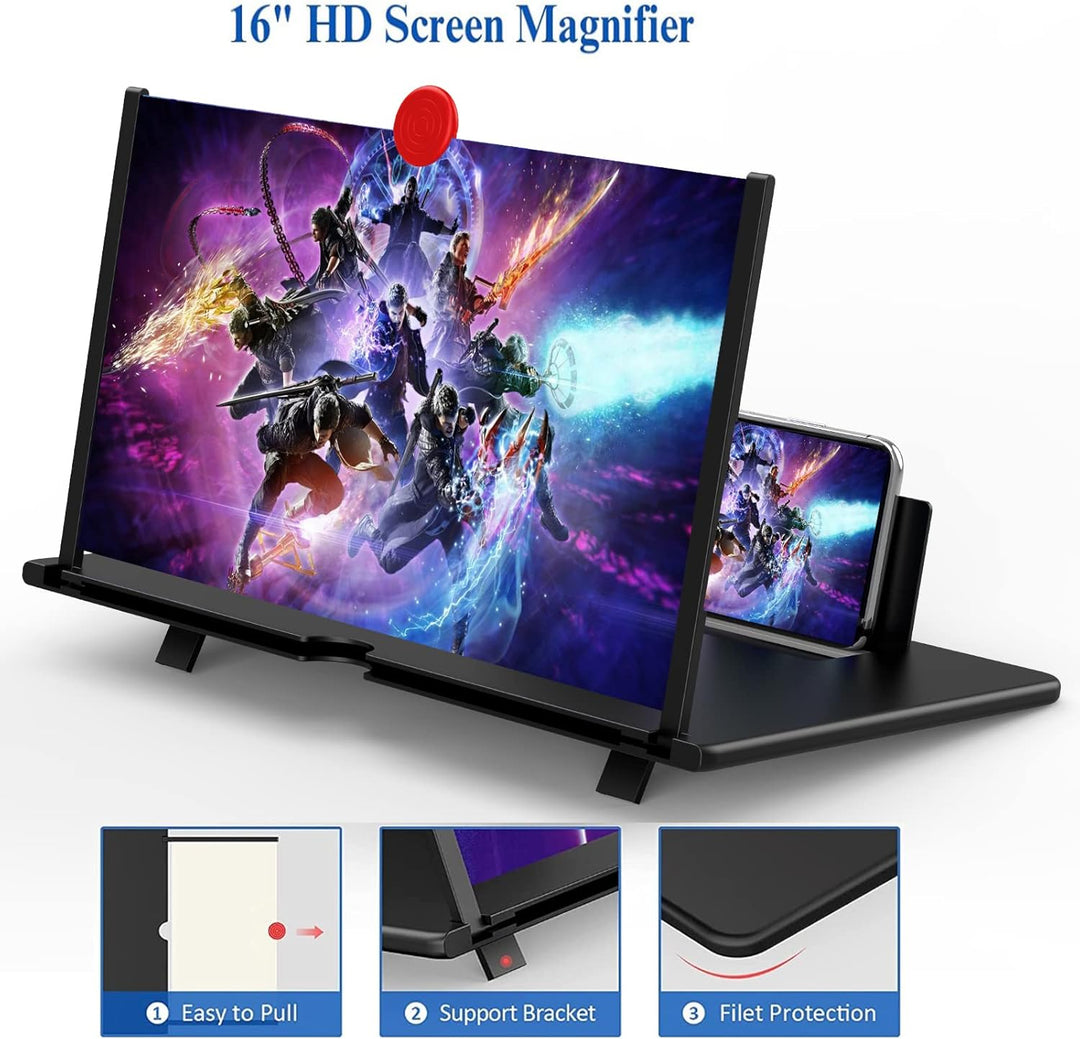 Phone Screen Magnifier 16 Inch | 3D HD Acrylic Lens, 3-5x Zoom Magnification | Foldable, Portable, Battery-Free Design