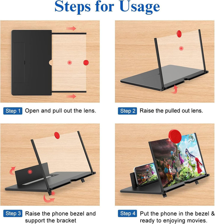 Phone Screen Magnifier 16 Inch | 3D HD Acrylic Lens, 3-5x Zoom Magnification | Foldable, Portable, Battery-Free Design