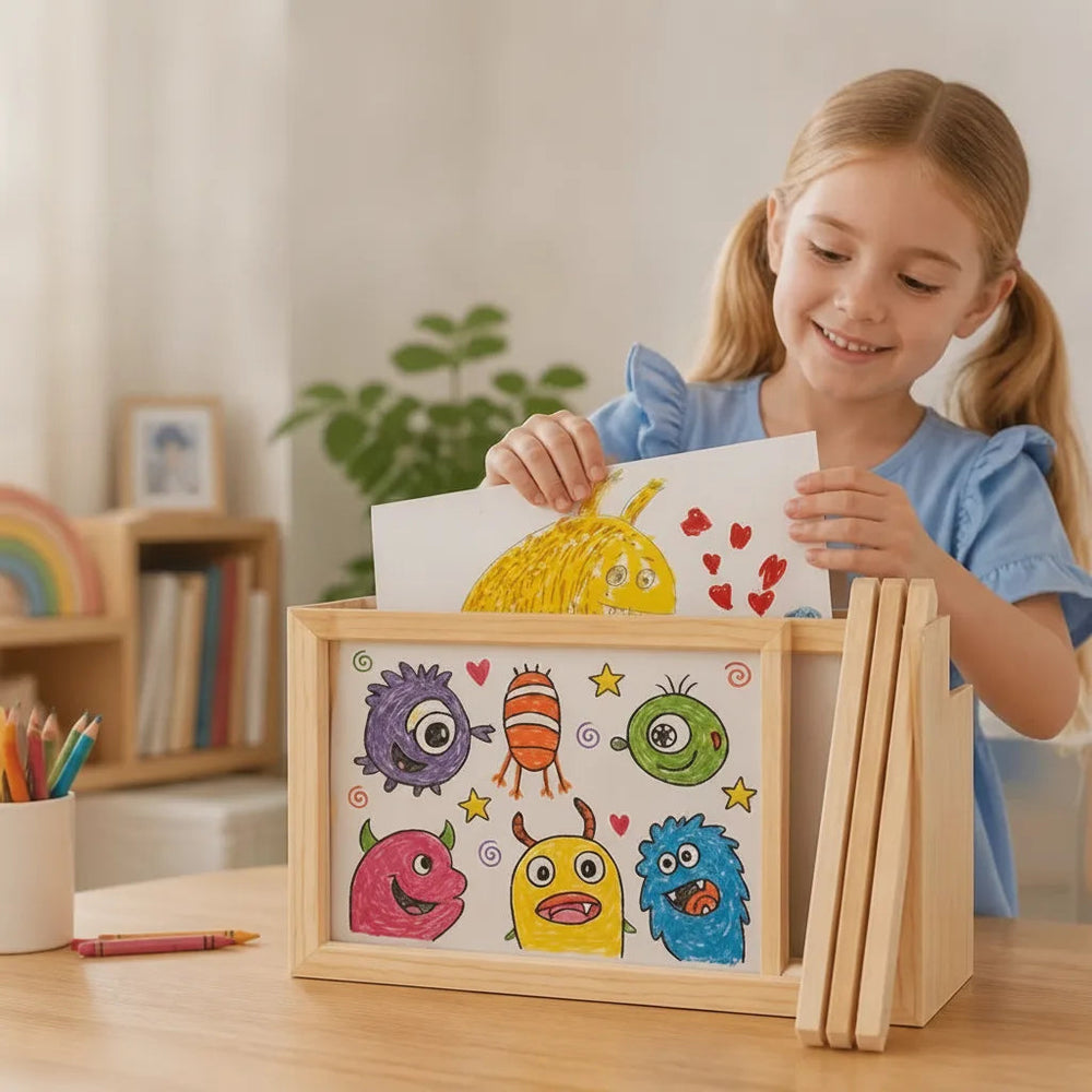 Picture Frame with Magnetic Closure | A4 Pine Kids Art Display Frame