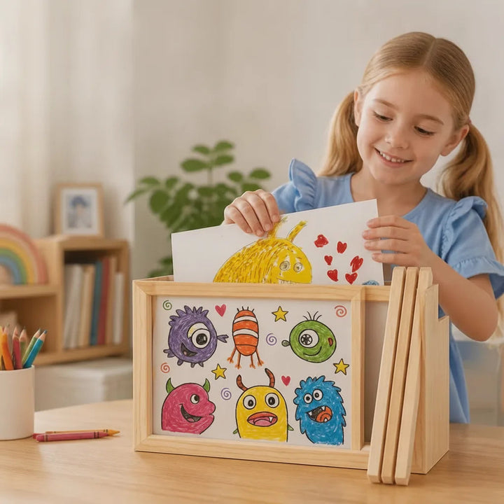Picture Frame with Magnetic Closure | A4 Pine Kids Art Display Frame