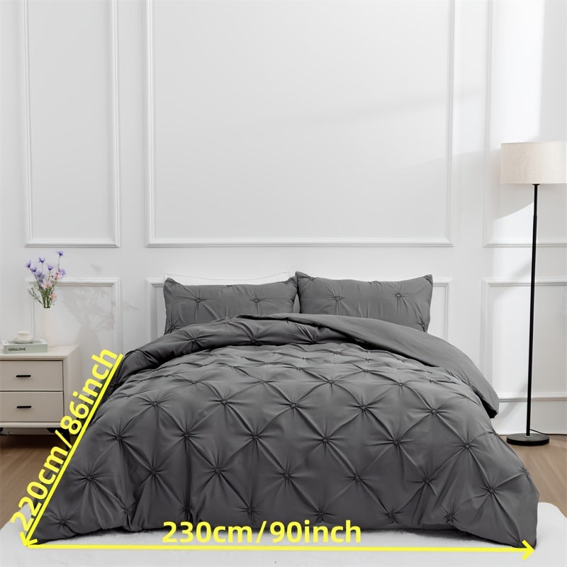 Pintuck Duvet Cover Set Polyester | Diamond Pleat Texture Design | Machine Washable with Matching Pillow Shams