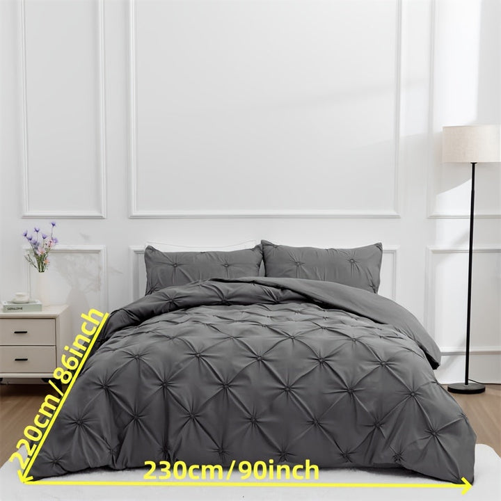 Pintuck Duvet Cover Set Polyester | Diamond Pleat Texture Design | Machine Washable with Matching Pillow Shams