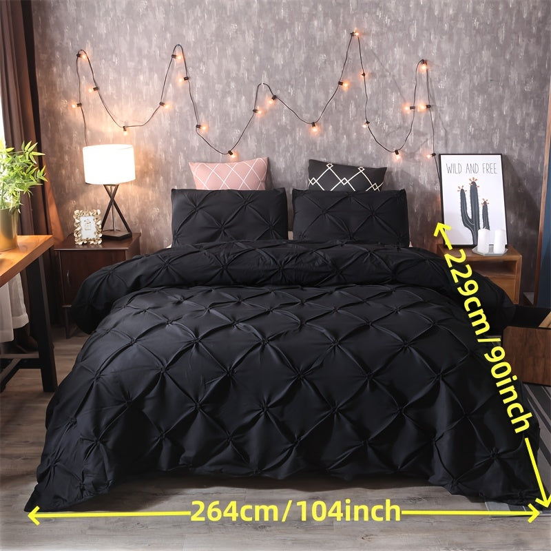 Pintuck Duvet Cover Set Polyester | Diamond Pleat Texture Design | Machine Washable with Matching Pillow Shams
