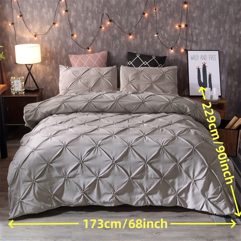 Pintuck Duvet Cover Set Polyester | Diamond Pleat Texture Design | Machine Washable with Matching Pillow Shams