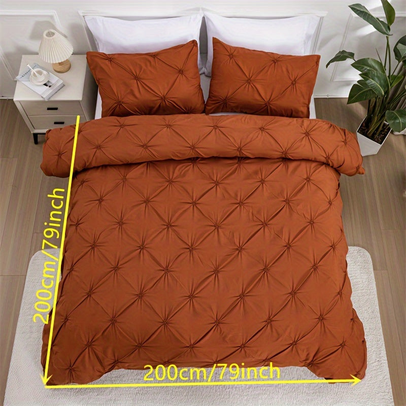 Pintuck Duvet Cover Set Polyester | Diamond Pleat Texture Design | Machine Washable with Matching Pillow Shams