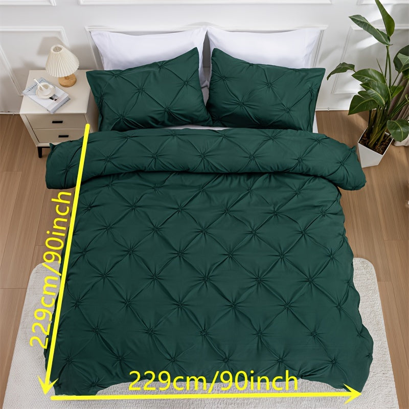 Pintuck Duvet Cover Set Polyester | Diamond Pleat Texture Design | Machine Washable with Matching Pillow Shams