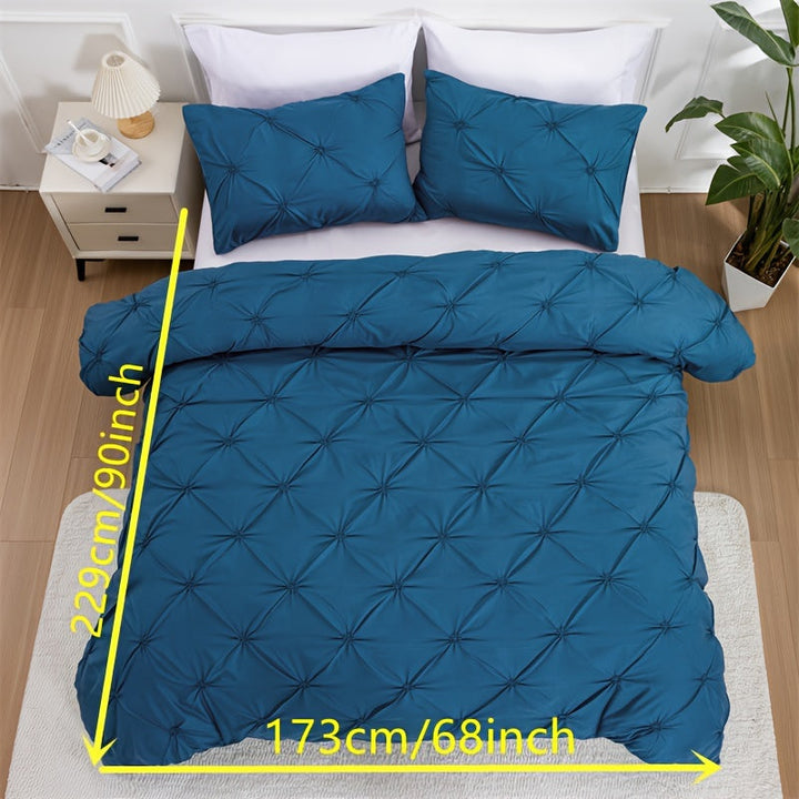 Pintuck Duvet Cover Set Polyester | Diamond Pleat Texture Design | Machine Washable with Matching Pillow Shams