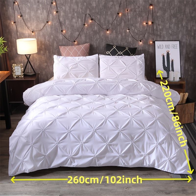 Pintuck Duvet Cover Set Polyester | Diamond Pleat Texture Design | Machine Washable with Matching Pillow Shams