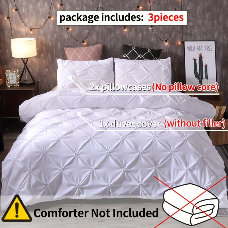 Pintuck Duvet Cover Set Polyester | Diamond Pleat Texture Design | Machine Washable with Matching Pillow Shams