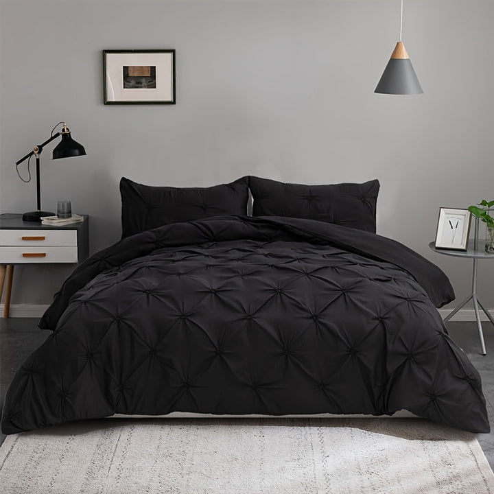Pintuck Duvet Cover Set Polyester | Diamond Pleat Texture Design | Machine Washable with Matching Pillow Shams