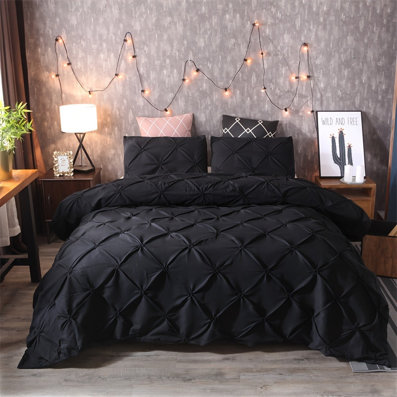 Pintuck Duvet Cover Set Polyester | Diamond Pleat Texture Design | Machine Washable with Matching Pillow Shams