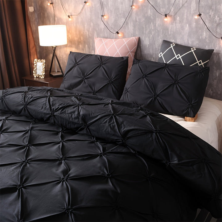 Pintuck Duvet Cover Set Polyester | Diamond Pleat Texture Design | Machine Washable with Matching Pillow Shams