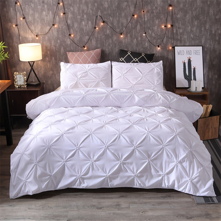 Pintuck Duvet Cover Set Polyester | Diamond Pleat Texture Design | Machine Washable with Matching Pillow Shams