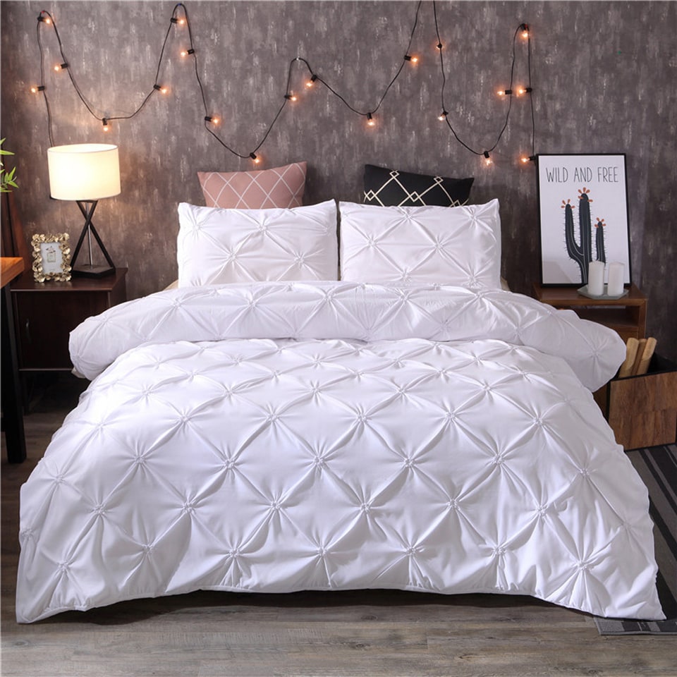 Pintuck Duvet Cover Set with Matching Pillow Shams | Pinch Pleat Diamond Design | Polyester, Multiple Sizes & Colours