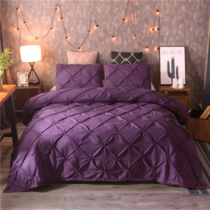 Pintuck Duvet Cover Set with Matching Pillow Shams | Pinch Pleat Diamond Design | Polyester, Multiple Sizes &amp; Colours